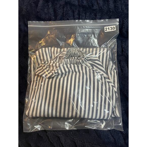 Women’s STYLE MAFIA Striped Off the Shoulder Gray & Wht Striped Cotton Dress-XS - Picture 8 of 8